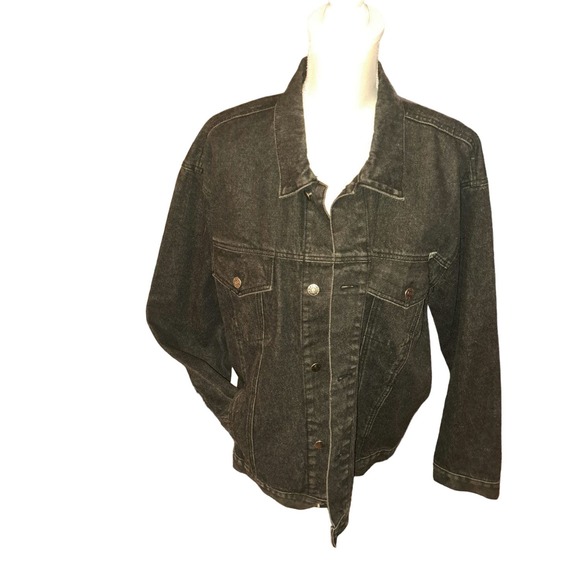 Milano Bay Size Large Black Denim Jacket with Gold Embroidery on Back - Picture 1 of 12